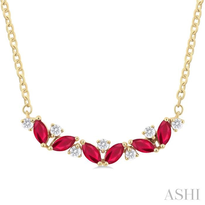 ASHI Marquise Shape Gemstone & Diamond Necklace 57988PPFGPDRBYG
