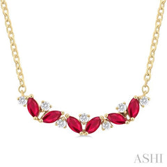 ASHI Marquise Shape Gemstone & Diamond Necklace 57988PPFGPDRBYG