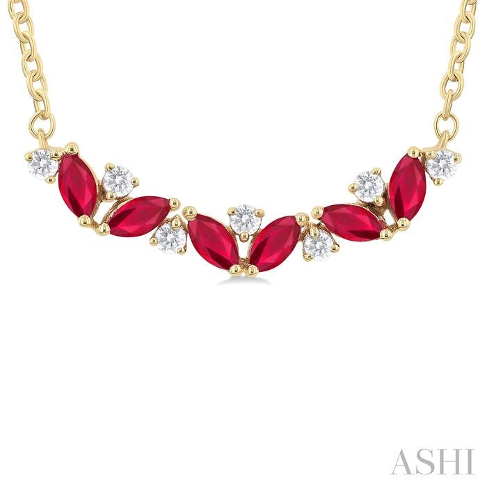 ASHI Marquise Shape Gemstone & Diamond Necklace 57988PPFGPDRBYG