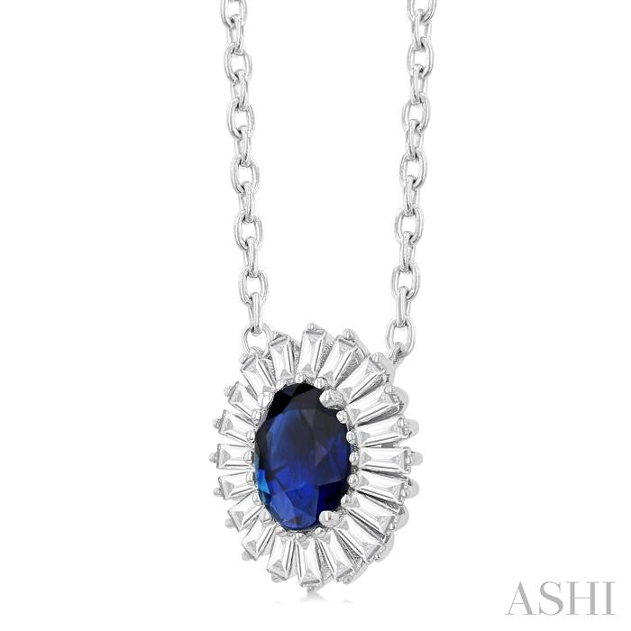 ASHI Oval Shape Gemstone & Baguette Halo Diamond Pendant 57995PPFGPDSPWG