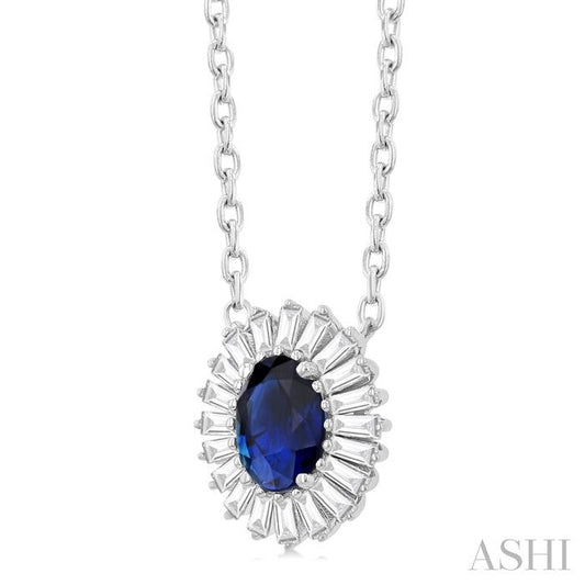 ASHI Oval Shape Gemstone & Baguette Halo Diamond Pendant 57995PPFGPDSPWG