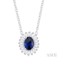 ASHI Oval Shape Gemstone & Baguette Halo Diamond Pendant 57995PPFGPDSPWG
