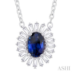 ASHI Oval Shape Gemstone & Baguette Halo Diamond Pendant 57995PPFGPDSPWG