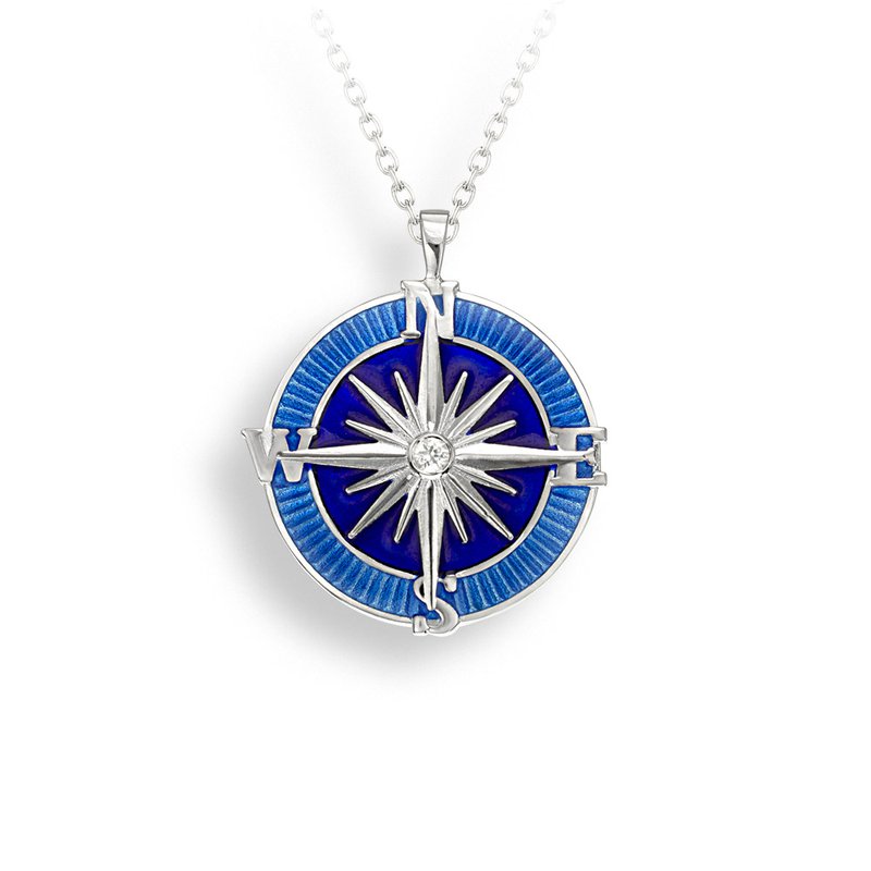 Ocean City Collection 25mm Sterling Silver Blue Compass Rose Necklace-Large NN037