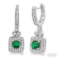 ASHI Cushion Shape Gemstone & Halo Diamond Earrings 58355PPFNEREMWG