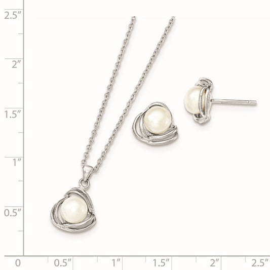 Quality Gold Sterling Silver Rhodium-plated 6-7mm White FWC Pearl Necklace/Earring Set QH5185SET