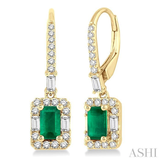 ASHI Emerald Shape Gemstone & Halo Diamond Earrings 58493PPFGEREMYG