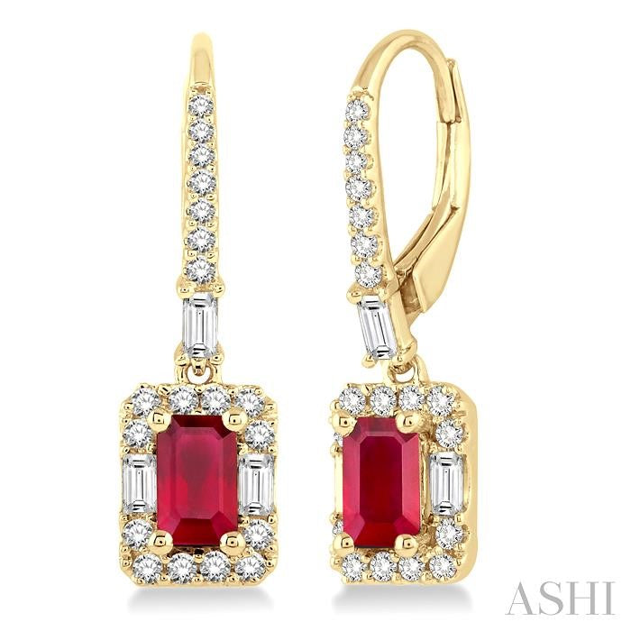 ASHI Emerald Shape Gemstone & Halo Diamond Earrings 58493PPFGERRBYG
