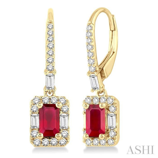 ASHI Emerald Shape Gemstone & Halo Diamond Earrings 58493PPFGERRBYG