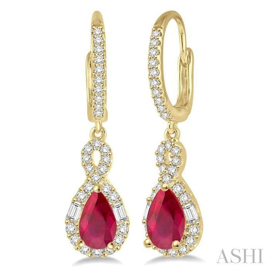 ASHI Pear Shape Gemstone & Halo Diamond Earrings 58533PPFGERRBYG