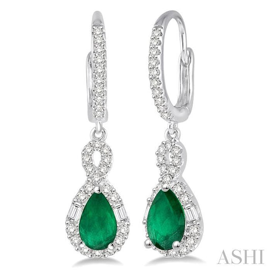 ASHI Pear Shape Gemstone & Halo Diamond Earrings 58533PPFHEREMWG