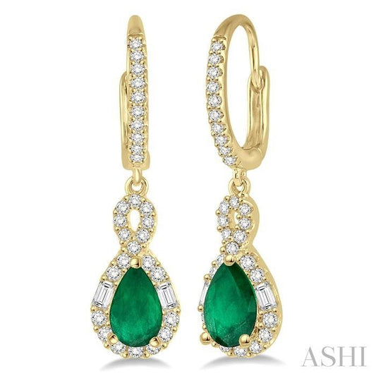 ASHI Pear Shape Gemstone & Halo Diamond Earrings 58533PPFHEREMYG