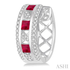 ASHI Princess Shape Gemstone & Diamond Hoop Earrings 58545PPFHERRBWG