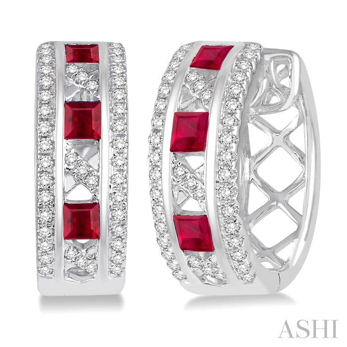 ASHI Princess Shape Gemstone & Diamond Hoop Earrings 58545PPFHERRBWG