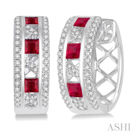 ASHI Princess Shape Gemstone & Diamond Hoop Earrings 58545PPFHERRBWG