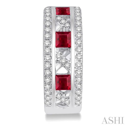 ASHI Princess Shape Gemstone & Diamond Hoop Earrings 58545PPFHERRBWG