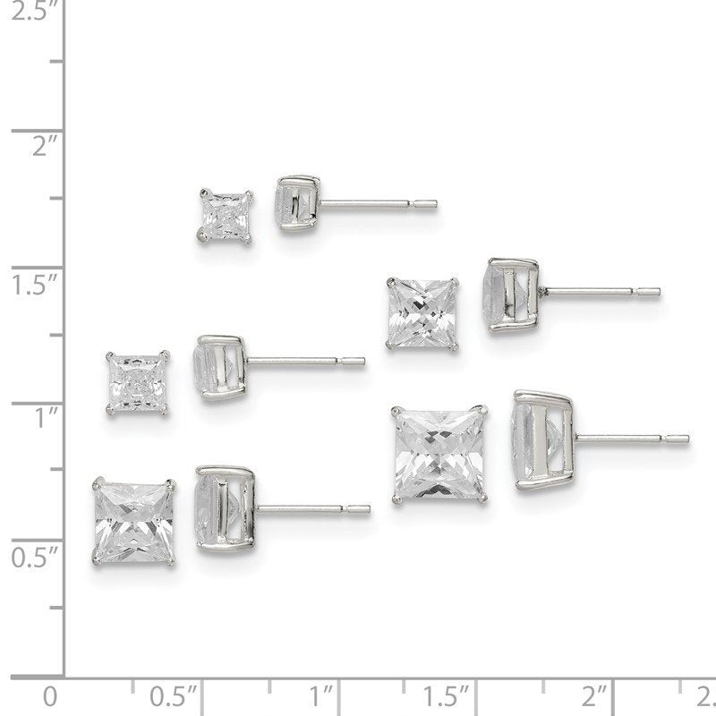 Quality Gold Sterling Silver Polished Square CZ 5-Pair Post Earrings Set QE12187SET