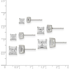 Quality Gold Sterling Silver Polished Square CZ 5-Pair Post Earrings Set QE12187SET