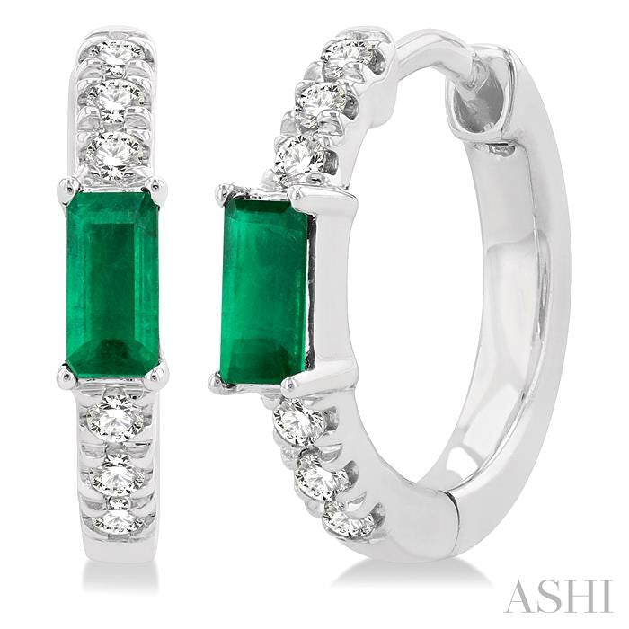 ASHI Emerald Shape Gemstone & Petite Diamond Huggie Fashion Earrings 58668PPTSEREMWG