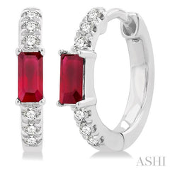 ASHI Emerald Shape Gemstone & Petite Diamond Huggie Fashion Earrings 58668PPTSERRBWG