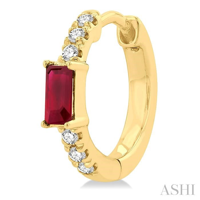 ASHI Emerald Shape Gemstone & Petite Diamond Huggie Fashion Earrings 58668PPTSERRBYG