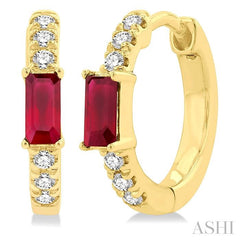 ASHI Emerald Shape Gemstone & Petite Diamond Huggie Fashion Earrings 58668PPTSERRBYG