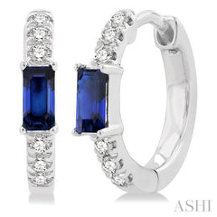 ASHI Emerald Shape Gemstone & Petite Diamond Huggie Fashion Earrings 58668PPTSERSPWG