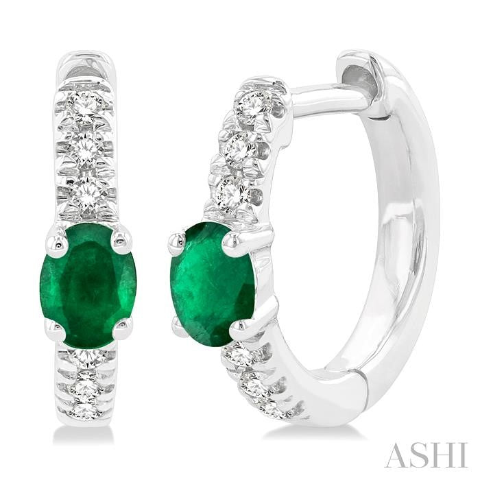 ASHI Oval Shape Gemstone & Petite Diamond Huggie Fashion Earrings 58678PPTSEREMWG