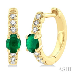 ASHI Oval Shape Gemstone & Petite Diamond Huggie Fashion Earrings 58678PPTSEREMYG