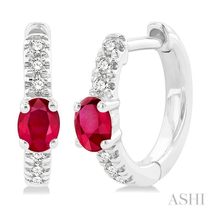 ASHI Oval Shape Gemstone & Petite Diamond Huggie Fashion Earrings 58678PPTSERRBWG