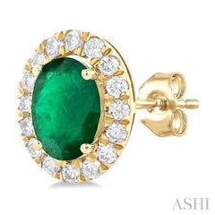 ASHI Oval Shape Gemstone & Halo Diamond Earrings 58696PPFGEREMYG-OV