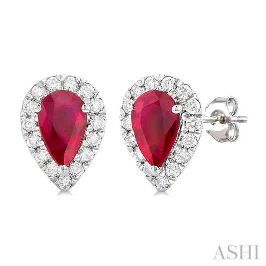 ASHI Pear Shape Gemstone & Halo Diamond Earrings 58696PPFGERRBWG-PR
