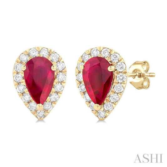 ASHI Pear Shape Gemstone & Halo Diamond Earrings 58696PPFGERRBYG-PR