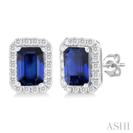ASHI Emerald Shape Gemstone & Halo Diamond Earrings 58696PPFGERSPWG-OC