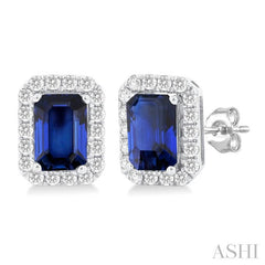 ASHI Emerald Shape Gemstone & Halo Diamond Earrings 58696PPFGERSPWG-OC