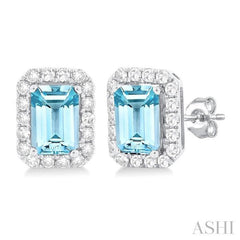 ASHI Emerald Shape Gemstone & Halo Diamond Earrings 58696PPTGERAQWG-OC