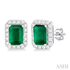 ASHI Emerald Shape Gemstone & Halo Diamond Earrings 58696PPTGEREMWG-OC