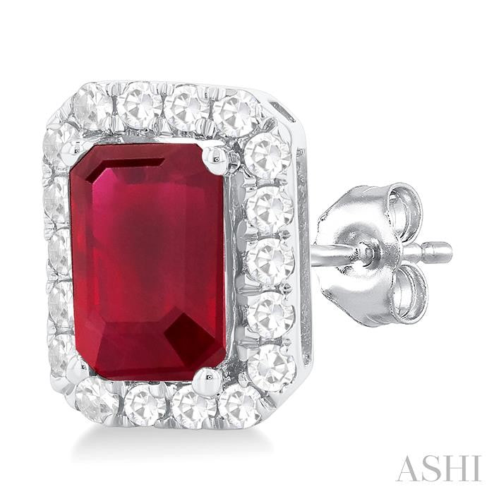 ASHI Emerald Shape Gemstone & Halo Diamond Earrings 58696PPTGERRBWG-OC