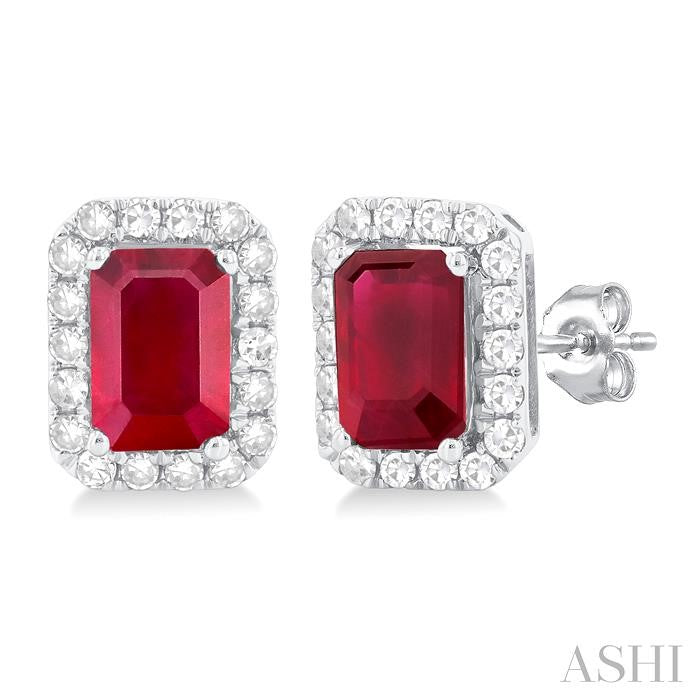 ASHI Emerald Shape Gemstone & Halo Diamond Earrings 58696PPTGERRBWG-OC