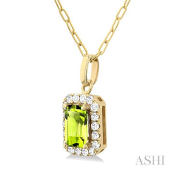 ASHI Emerald Shape Gemstone & Halo Diamond Pendant 58698PPFGPDPEYG-OC