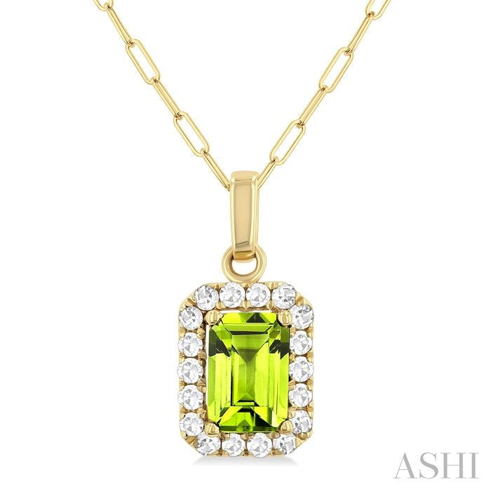 ASHI Emerald Shape Gemstone & Halo Diamond Pendant 58698PPFGPDPEYG-OC