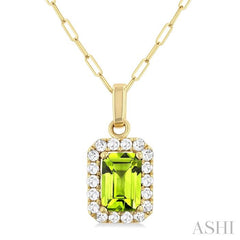 ASHI Emerald Shape Gemstone & Halo Diamond Pendant 58698PPFGPDPEYG-OC