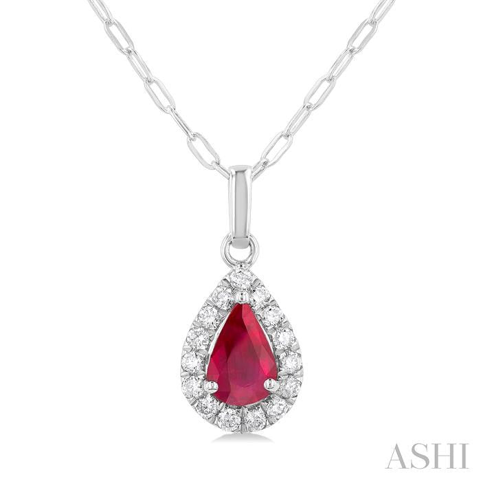 ASHI Pear Shape Gemstone & Halo Diamond Pendant 58698PPFGPDRBWG-PR