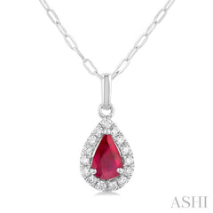 ASHI Pear Shape Gemstone & Halo Diamond Pendant 58698PPFGPDRBWG-PR