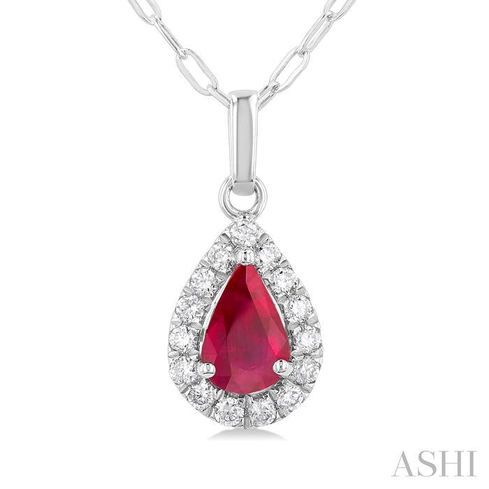 ASHI Pear Shape Gemstone & Halo Diamond Pendant 58698PPFGPDRBWG-PR