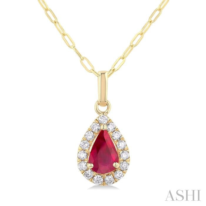 ASHI Pear Shape Gemstone & Halo Diamond Pendant 58698PPFGPDRBYG-PR