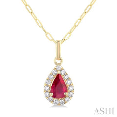 ASHI Pear Shape Gemstone & Halo Diamond Pendant 58698PPFGPDRBYG-PR