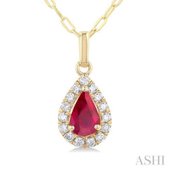 ASHI Pear Shape Gemstone & Halo Diamond Pendant 58698PPFGPDRBYG-PR