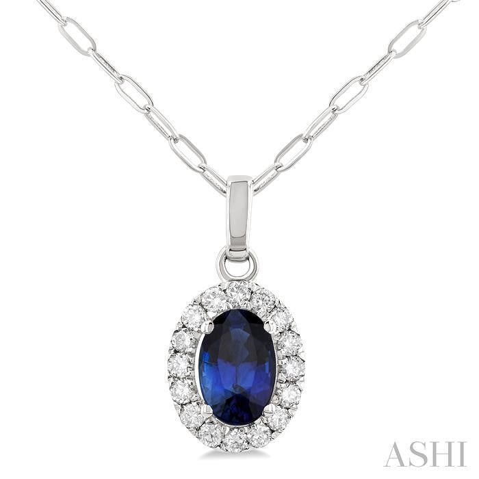 ASHI Oval Shape Gemstone & Halo Diamond Pendant 58698PPFGPDSPWG-OV