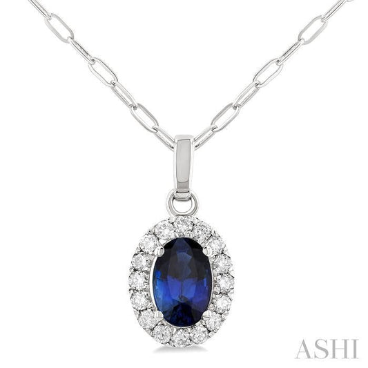 ASHI Oval Shape Gemstone & Halo Diamond Pendant 58698PPFGPDSPWG-OV